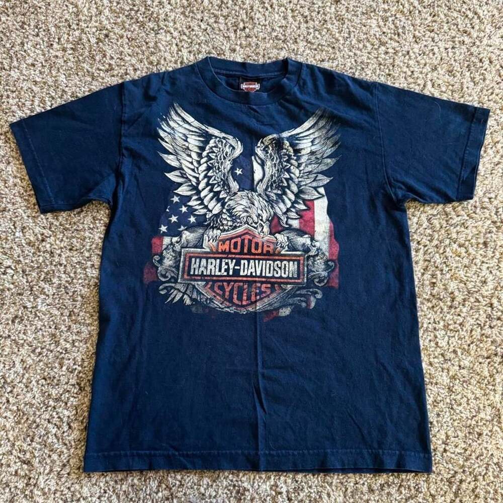 Harley-Davidson Eagle American Flag T-Shirt Medium Navy Made in USA
